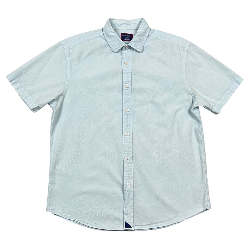 UNTUCKit Shirt Mens Medium Cotton Short Sleeve Button Up Pavao Resort Blue Green